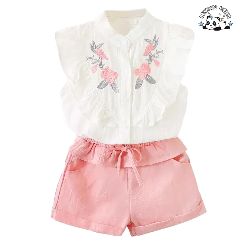 LEZONKIDS - Conjunto de Roupas Personalizáveis de Moda para Meninas Bebês com Babado e Bordado Floral